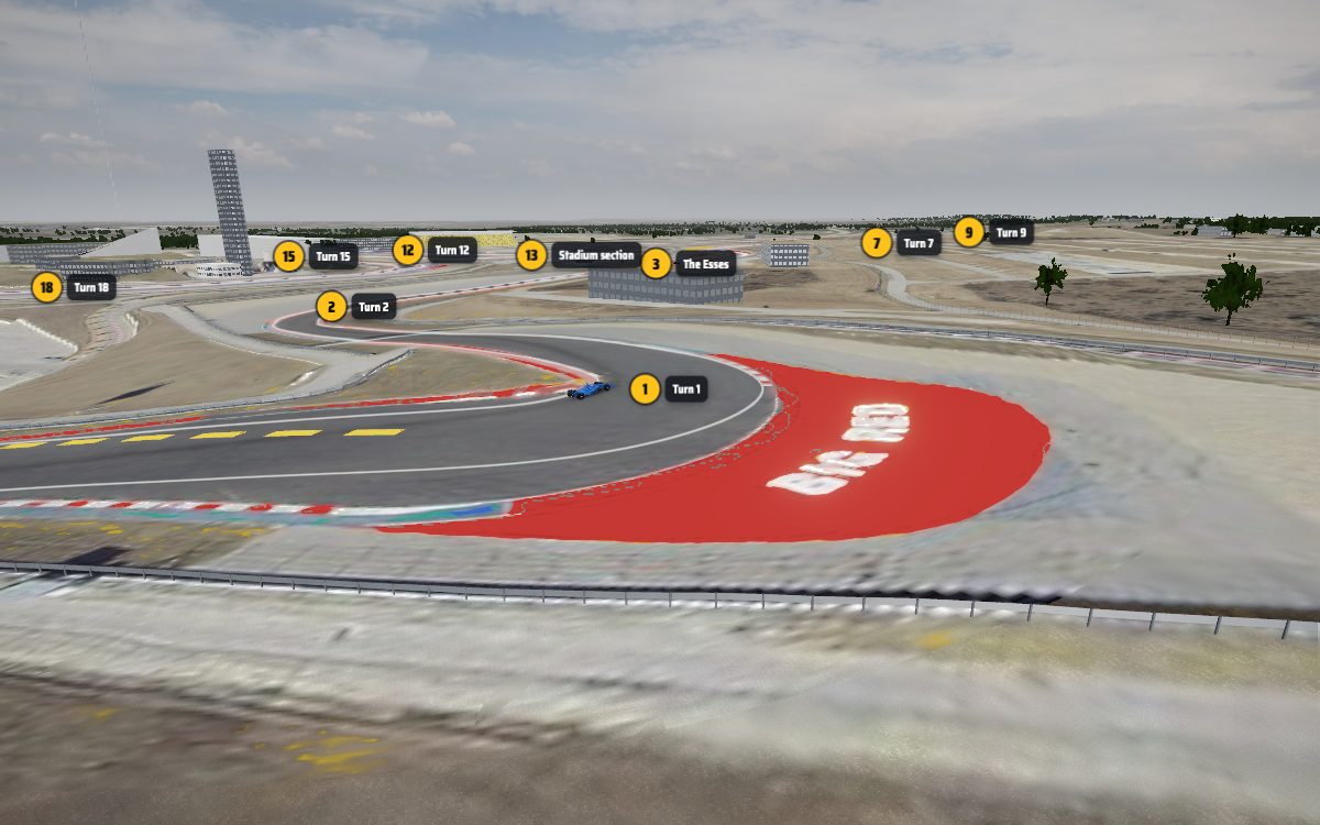 The view from the Turn 1 grandstand at Circuit of the Americas, looking at Turn 1