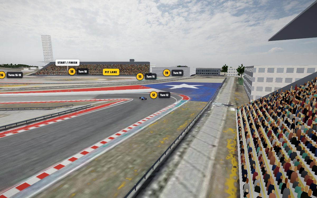 The view from the Turn 12 grandstand at Circuit of the Americas, looking at Turn 12