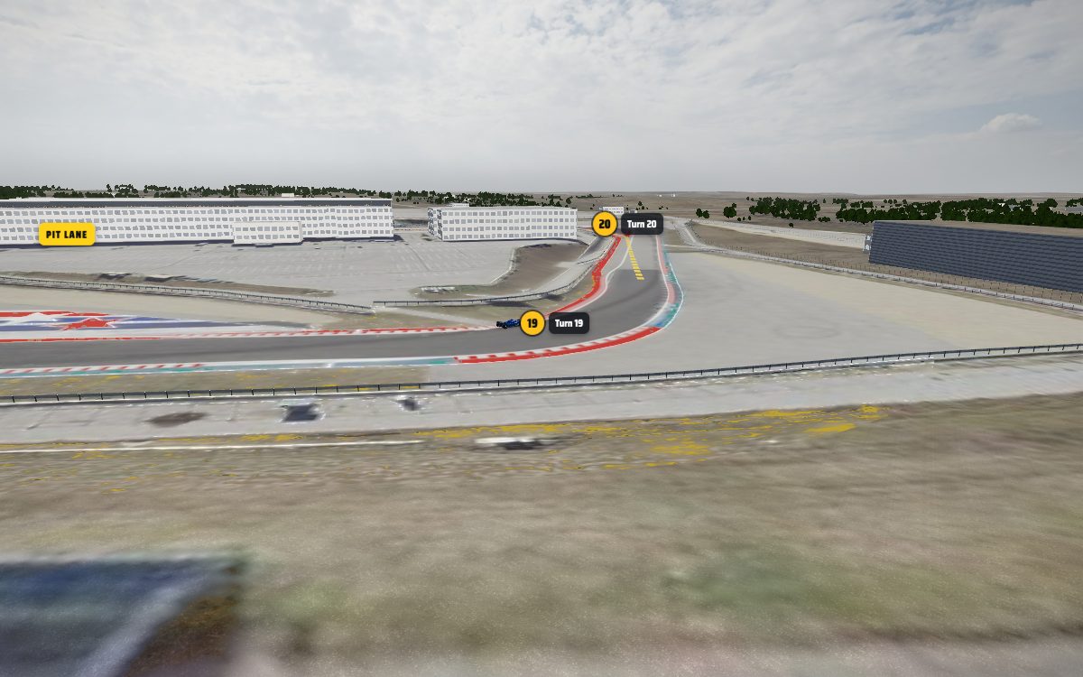 The view from the Turn 19 grandstand at Circuit of the Americas, looking at Turn 19