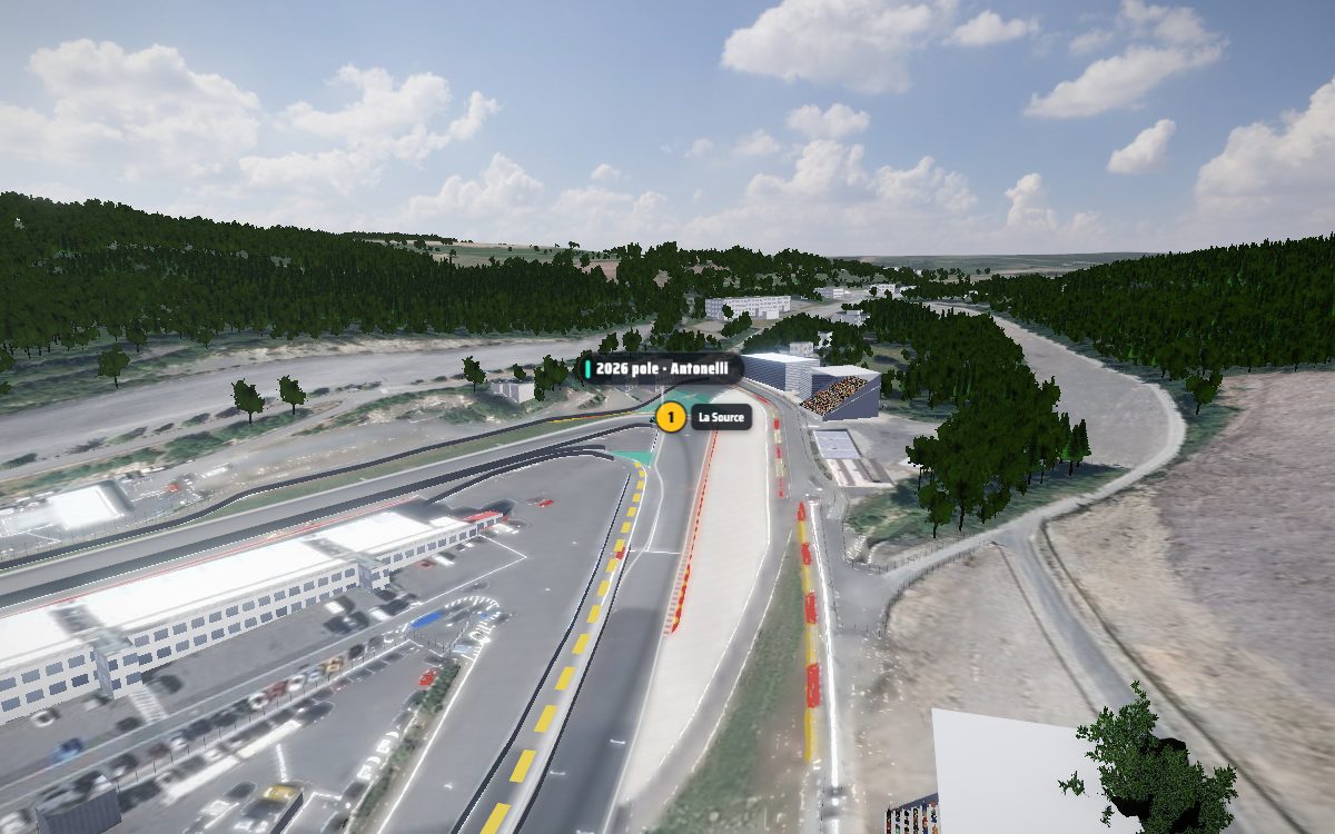 The view from the Grandstand Silver 1 at Circuit de Spa-Francorchamps, looking at Turn 1